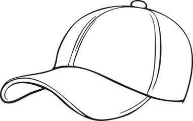 Baseball Cap Silhouette with Curved Brim and Stitching for Sportswear, Fashion, Casual Style, and Headwear Design Themes