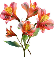 Fototapeta premium Vibrant alstroemeria flowers detailed close-up with delicate petals and rich colors Watercolor PNG