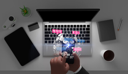 Smartphone with Social Media Notifications Overlay