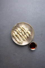 Korean-style dumplings with gray background 회색배경의 한국식 만두