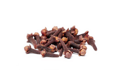 Dry spice cloves isolated on white background.