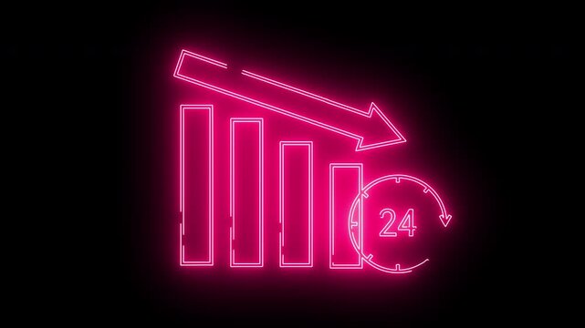 24 hour icon and down chart icon with neon effect