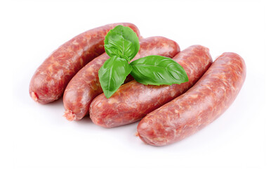 Raw sausages isolated on white background