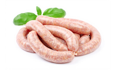 Raw sausages isolated on white background