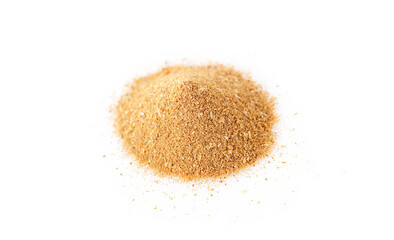 Pile of nutmeg powder isolated on white background