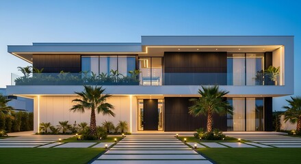 Fototapeta premium Elegant Modern Luxury Home with Spacious Interiors and Landscaped Garden