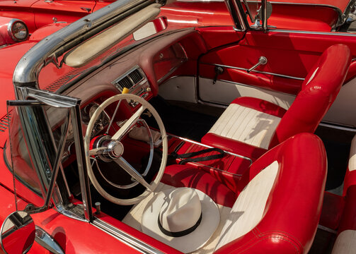 Vintage car interior in Havana, Cuba's classic taxi
