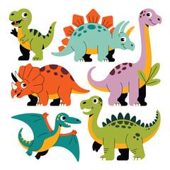 Collection of Cute Cartoon Dinosaurs with Happy Faces children education