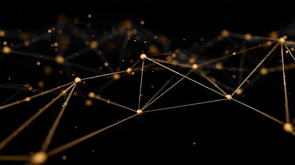 Stunning golden network of interconnected spheres and lines on a dark background, symbolizing data and technology.