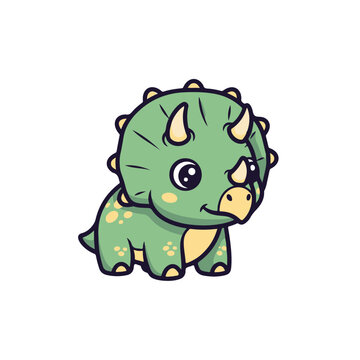 A cute baby Triceratops sticker design, chibi cartoon style, 2D vector illustration. Flat illustration of an adorable little Triceratops. Kawaii style, character art, isolated on white background