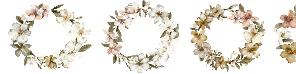 Floral wreaths, three in a row