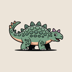Obraz premium Cute cartoon Ankylosaurus dinosaur with green scales and spikes prehistoric ancient