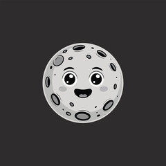 Obraz premium Cute cartoon moon with happy face and craters on dark background image photo
