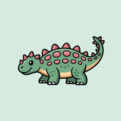 Fototapeta premium Cute cartoon green dinosaur with pink spikes and spots image photo