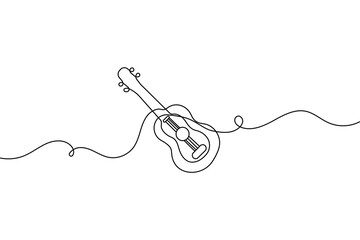 Obraz premium Guitar outline continuous one line art minimalist sketch isolated abstract vector design 