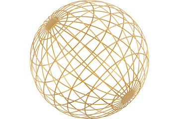 Abstract Golden Hollow Sphere, transparent background