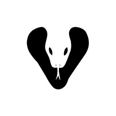 A bold black and white logo featuring a stylized snake head forming a 