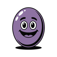 Fototapeta premium Happy purple cartoon egg character with big eyes and wide smile smiling