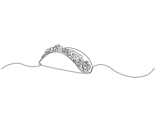 Obraz premium Continuous line drawing of taco food. Single line illustration of tacos food. Mexican food concept. Editable outline