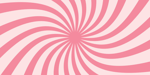 Candy color sunburst background. Abstract pink cream sunbeams design wallpaper. Colorful spinning lines for template, banner, poster, flyer. Sweet rotating cartoon swirl or whirlpool. Vector backdrop