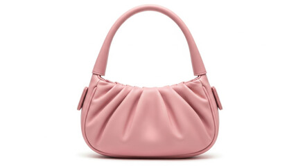 Elegant pink handbag with gathered design isolated on a white background