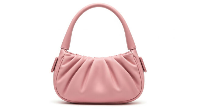 Elegant pink handbag with gathered design isolated on a white background