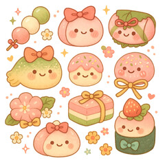 Colorful Japanese Sweet Food Illustration