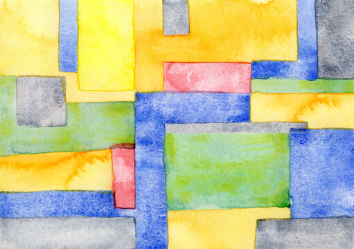 Abstract geometric watercolor rectangles background in colorful style