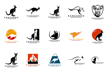 Kangaroo collections logo design vector template. Kangaroo company logo design set
