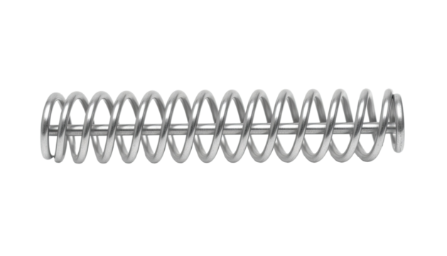 Shiny metallic coil spring mechanical object isolated on white background