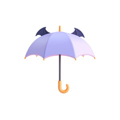 A simple purple umbrella provides protection from the wet weather, halloween design, kawaii style, white background