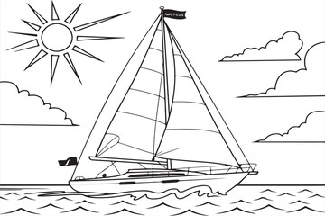 Illustrative scene of a sailboat on the ocean with 