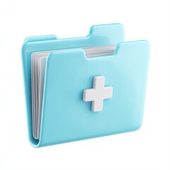 Obraz premium Colorful blue medical folder with a white cross, symbolizing healthcare documentation, Ideal for articles, presentations, or websites focusing on health services, medical records, or patient care,