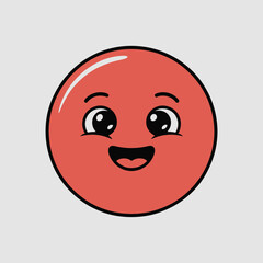Fototapeta premium Red round emoji face with happy expression on light gray background emoticon circle
