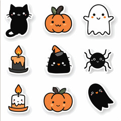 Illustration cute halloween sticker set