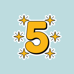 Fototapeta premium Yellow Number 5 with Sparkles on Light Blue Background five numeral