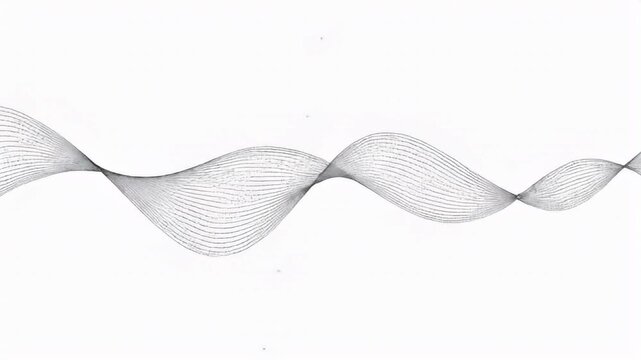 Abstract flowing wave form created from thin parallel black lines on a clean white background.