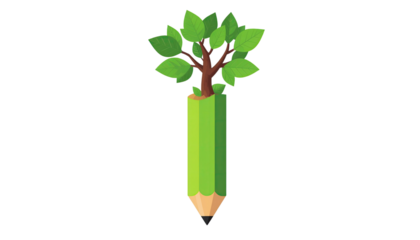 Creative illustration of pencil merging with tree branch isolated on white background
