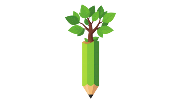Creative illustration of pencil merging with tree branch isolated on white background

