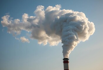 Dense plume of grey smoke billows from industrial smokestack,  pollution cloud,  cloud