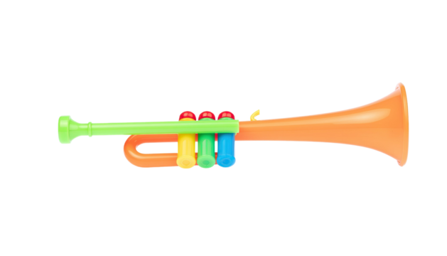Colorful Plastic Toy Trumpet Musical Instrument Isolated on White background 