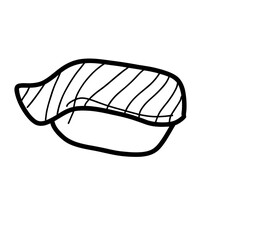 Sushi set vector illustration in hand-drawn vintage style. Japanese food collection with maki rolls, salmon nigiri, chopsticks, and wasabi. Asian cuisine sketch art for menu.