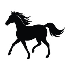 Sleek Black Silhouette of a Running Horse