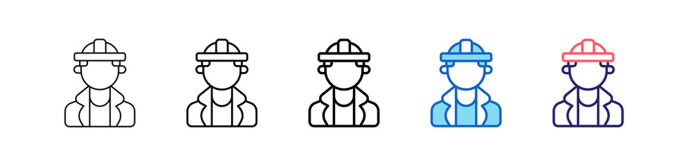 Firefighter Icon In 5 Different Styles Set Collection.   
