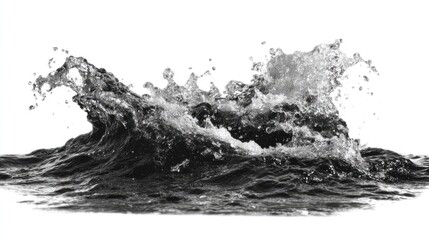 Monochromatic image of a dynamic water splash against a white background