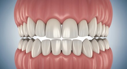 3D rendering of human teeth showcasing alignment and dental structure in a close-up view