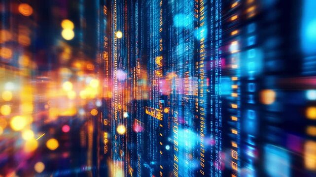 Digital data stream with binary code creating a futuristic and modern background