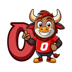 Playful Cartoon Bull Character with Big Number Zero Illustration | Fun Animal Vector Art for Kids Learning and Children Book Design