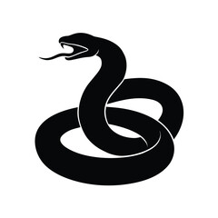 Black Silhouette of a Coiled Rattlesnake with Raised Head