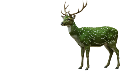 Green Spotted Deer Standing Isolated on Transparent Background.